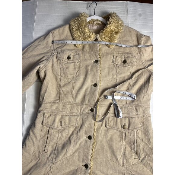 VTG-Y2K-Static Womens XL Beige Corduroy Coat Faux Fur Collar & Cuffs Penny lane - Picture 10 of 16
